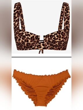 36D/L VS Swim Full Coverage Bikini Top Ruffle Cheeky Bikini Set Leopard